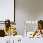 Mr Edetaen Ojo, the Chairperson of AFEX with the African Commission on Human and Peoples' Rights (ACHPR) Special Rapporteur on Freedom of Expression and Access to Information, Commissioner Ourveena GeereeshaTopsy-Sonoo.