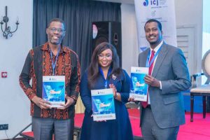 Mr Mahat Somane, Advocate of the High Court of Kenya, Mr John Walubengo, ICT Expert and Trustee at KICTANet and Ms Julie Matheka, Progrmame Manager ICJ Kenya during their session "The Place of Technology in elections"