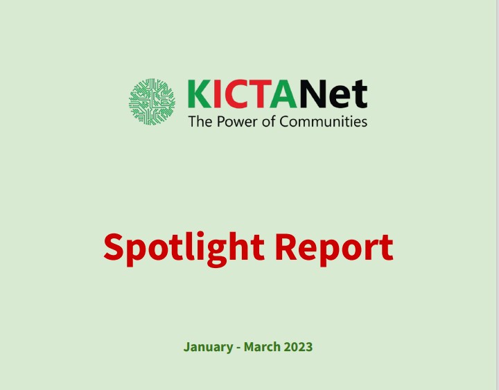 Cover page of the KICTANet quarterly spotlight report for January 2023 - March 2023