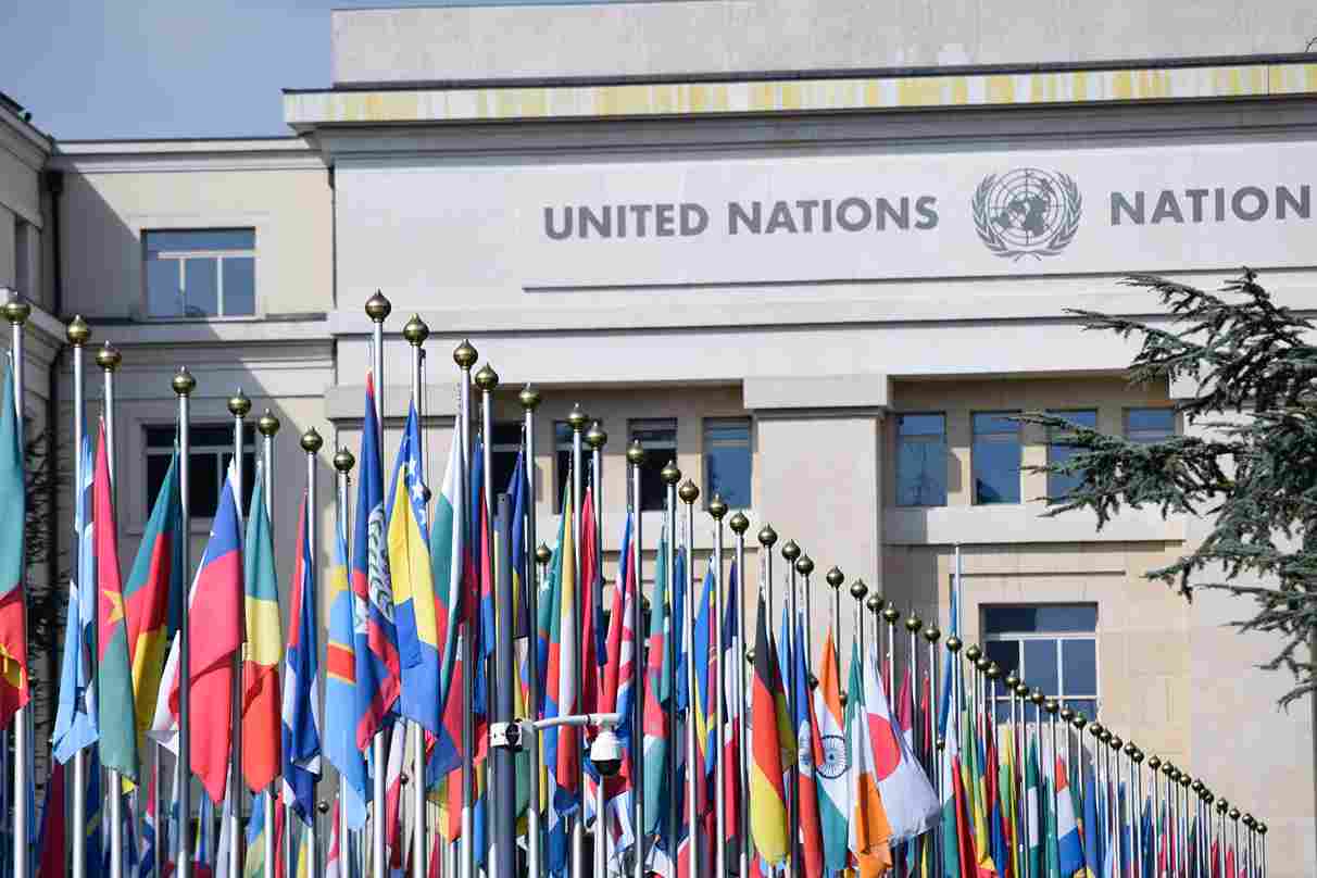 Flags of Countries in front of the United Nations Office at Geneva PHOTO Xabi Oregi