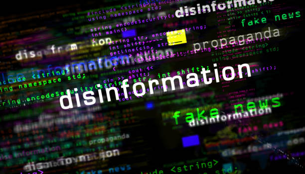Disinformation media and abstract screen. Fly between glitch and noise text concept of fake news, hoax, false information and propaganda 3d illustration. Credit: Alicja Nowakowska