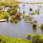 Houses submerged due to the rising waters of Lake Baringo in the Great Rift Valley due to the effects of climate Change.