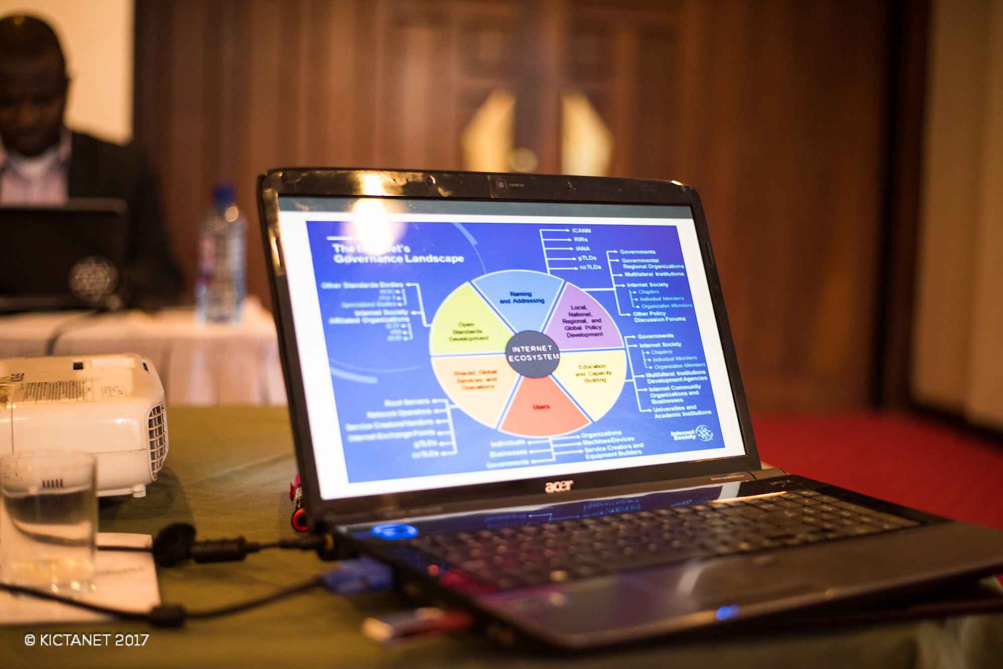 Laptop showing the internet ecosystem, a lesson taught in the Kenya school of internet governace.