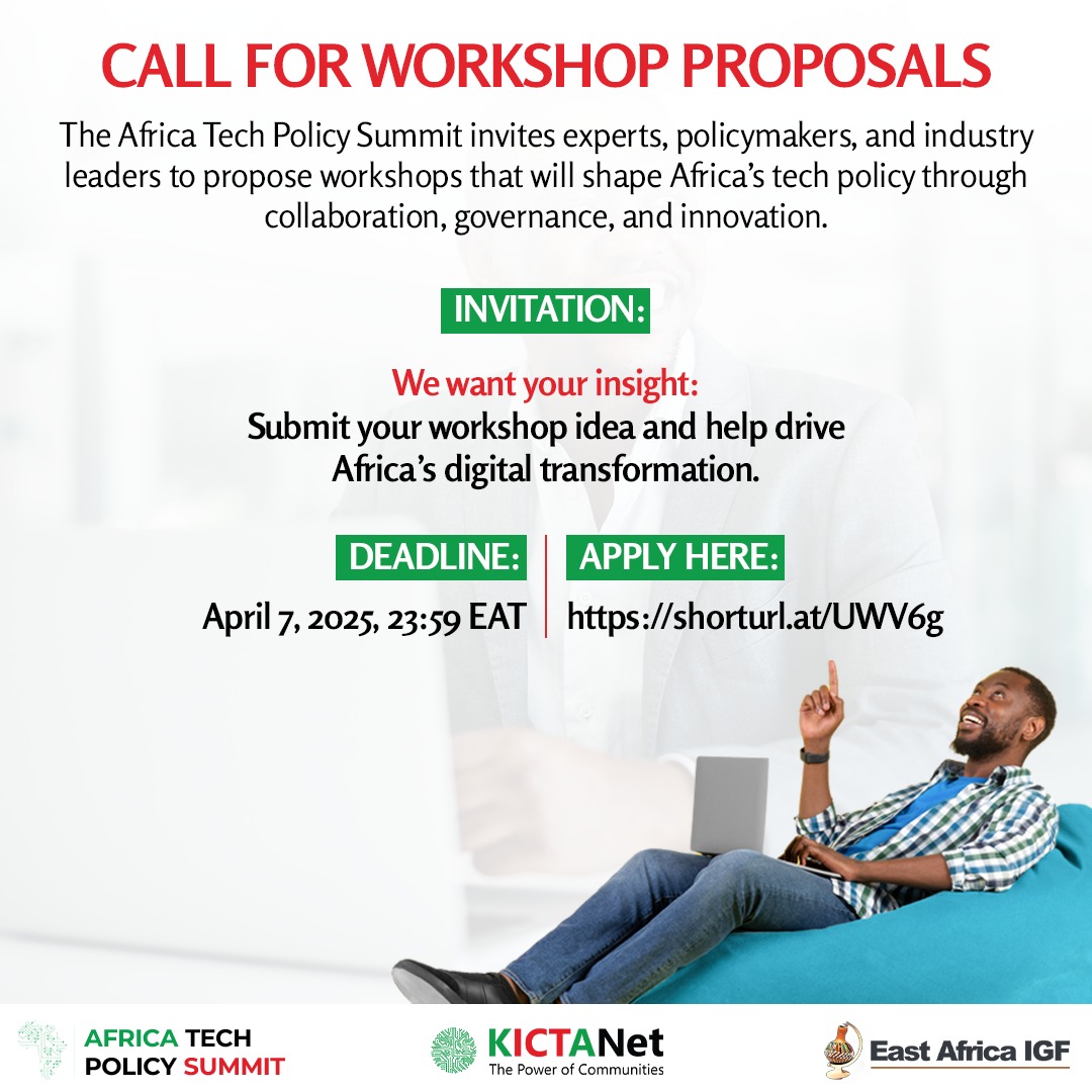 Poster titled call for workshop proposals for the Africa Tech Policy Summit Week